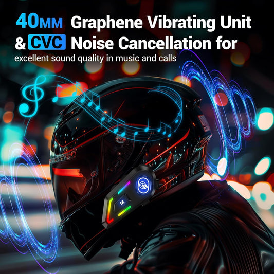 EDYELL C5 Motorcycle Helmet Bluetooth on ear Headset | Connects to 2 Phones at The Same Time Using Music & GPS | IP67 Waterproof | Supports Android & iOS | Compatible with All Helmets