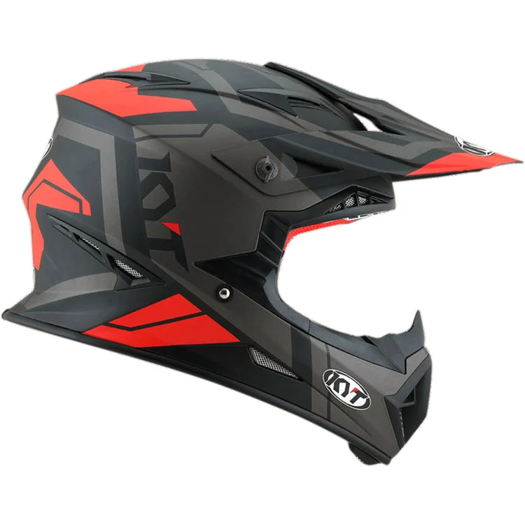 KYT Jumpshot Helmet - Matt Black/Red Fluo