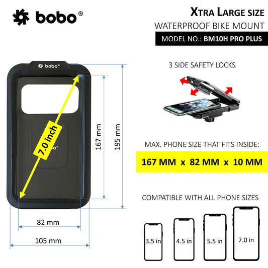 BOBO BM10H PRO PLUS Fully Waterproof Bike / Cycle Phone Holder with PRO PLUS Vibration Damper Motorcycle Mobile Mount