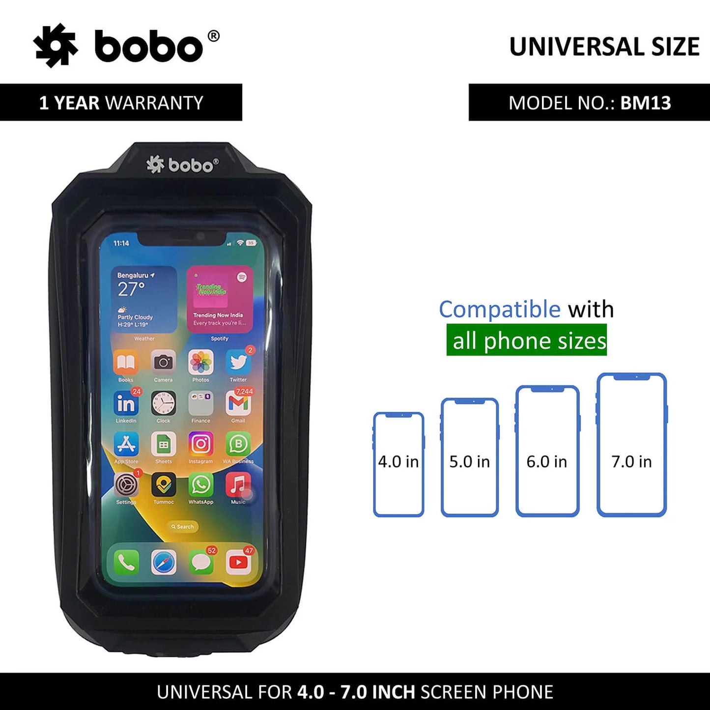 BOBO BM13H Waterproof Zip Box Bike Cycle Phone Holder Motorcycle Mobile Mount