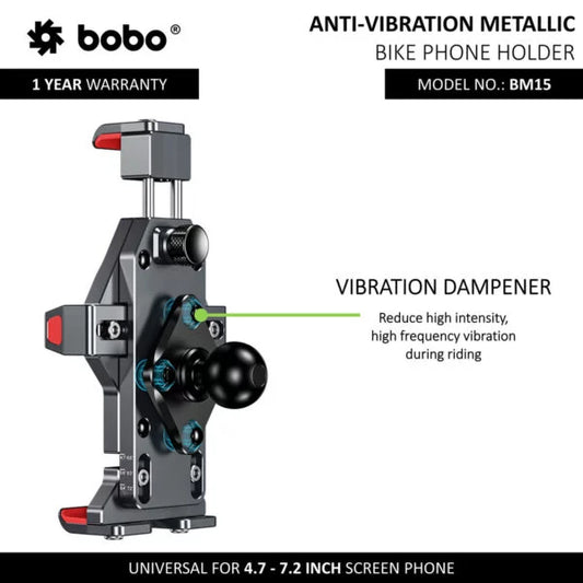 BOBO BM15 Anti-Vibration Metallic Heavy Duty Bike Cycle Phone Holder Motorcycle Mobile Mount