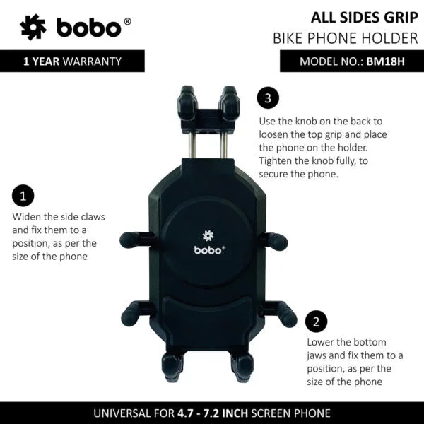 BOBO BM18H Anti-Vibration Bike Phone Holder (with Fast 15W Wireless Charger & USB-C Charging Module)