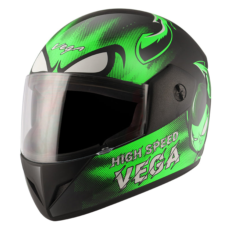 Vega Cliff DX Devil Helmet Black Neon Green Motorizzr