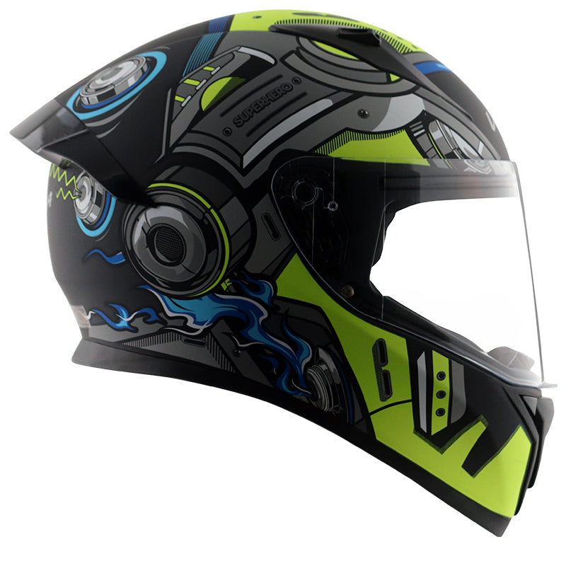 Vega Bolt Super Hero Helmet - Dull Black Neon Yellow