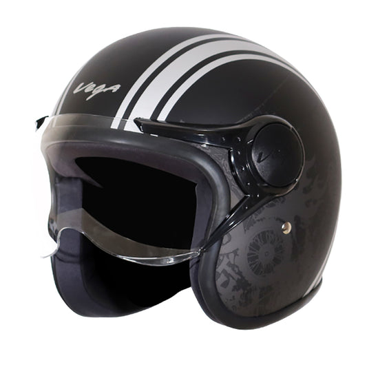 Vega Jet Old School W Visor Hemet - Dull Black Silver