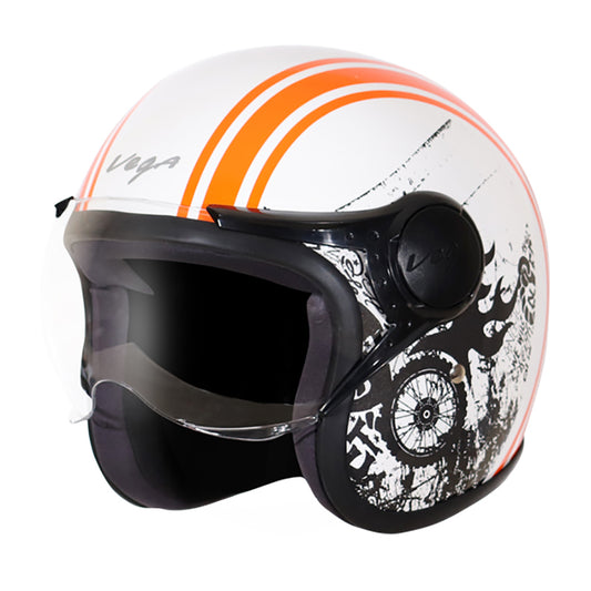 Vega Jet Old School W Visor Hemet - White Orange