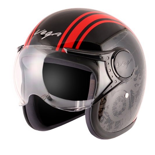 Vega Jet Old School W Visor Hemet - Black Red