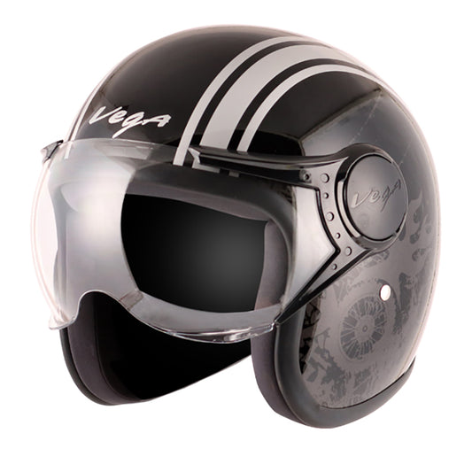 Vega Jet Old School W Visor Hemet - Black Silver