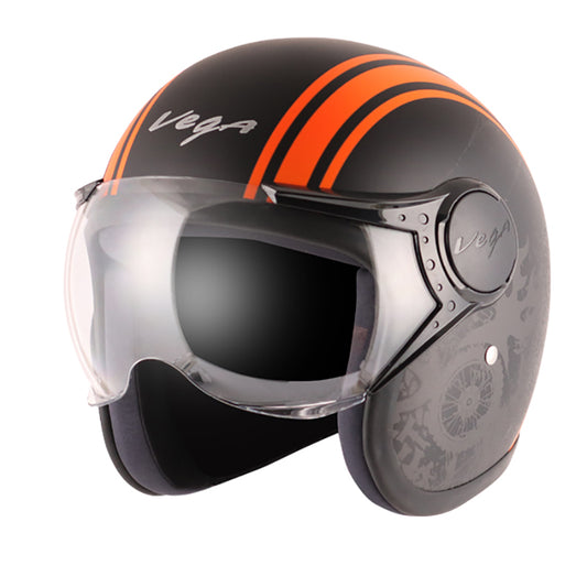 Vega Jet Old School W Visor Hemet - Dull Black Orange