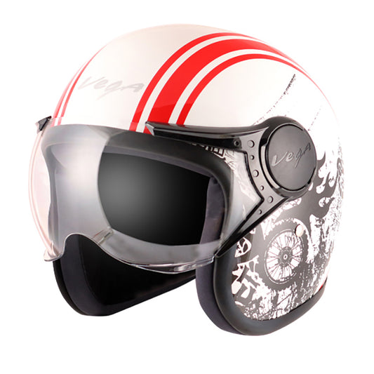 Vega Jet Old School W Visor Hemet - White Red