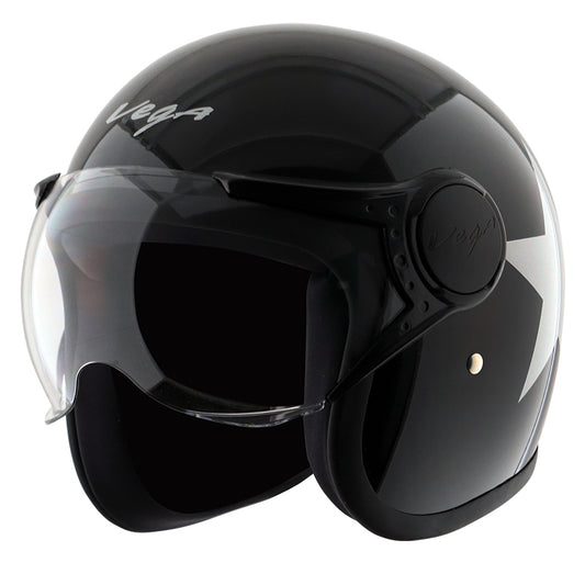 Vega Jet Star W Visor Hemet - Black Silver