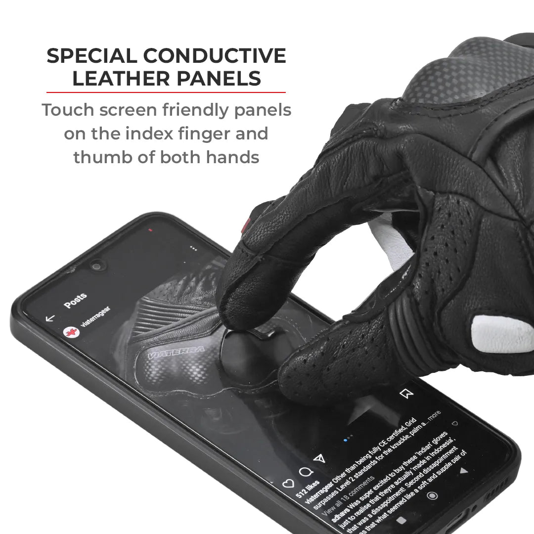 VIATERRA Shifter - Short Motorcycle Leather Riding Gloves - Black