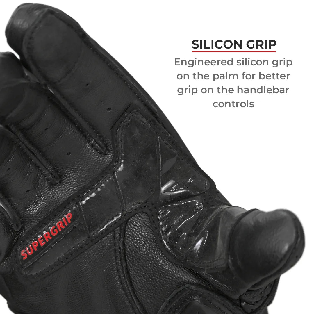 VIATERRA Shifter - Short Motorcycle Leather Riding Gloves - Black