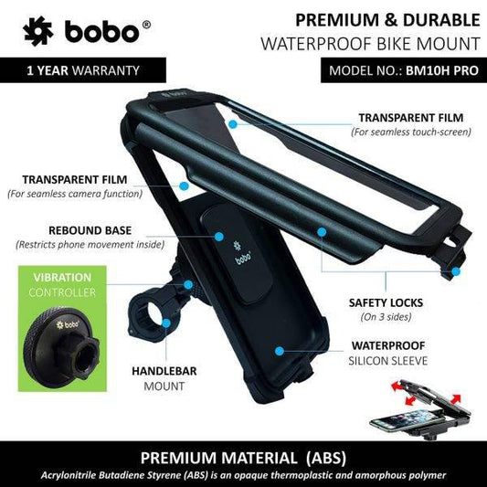 BOBO BM10H PRO Fully Waterproof Bike / Cycle Phone Holder with Vibration Controller Motorcycle