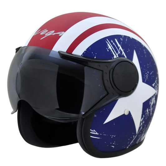 Vega Jet Captain W Visor Hemet - Dull Red Metallic Blue