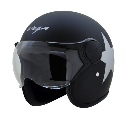 Vega Jet Star W Visor Hemet - Dull Black Silver