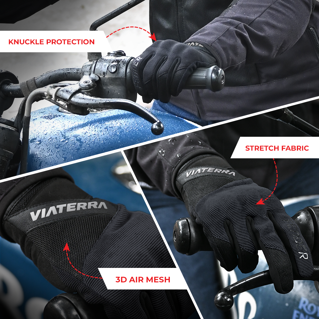 VIATERRA Fender - Daily Use Motorcycle Gloves - Black