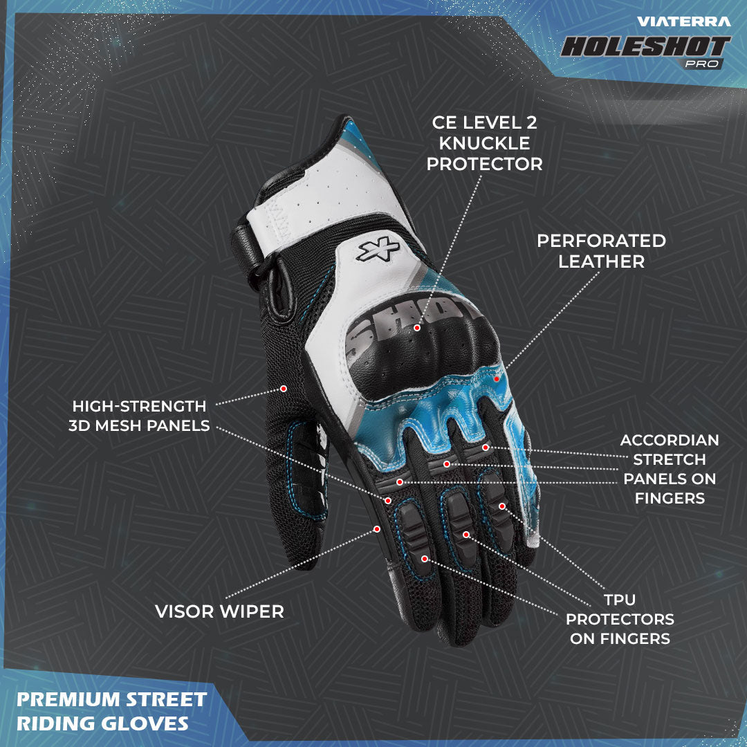 VIATERRA Holeshot Pro – Semi Gauntlet Hybrid Riding Gloves - Black