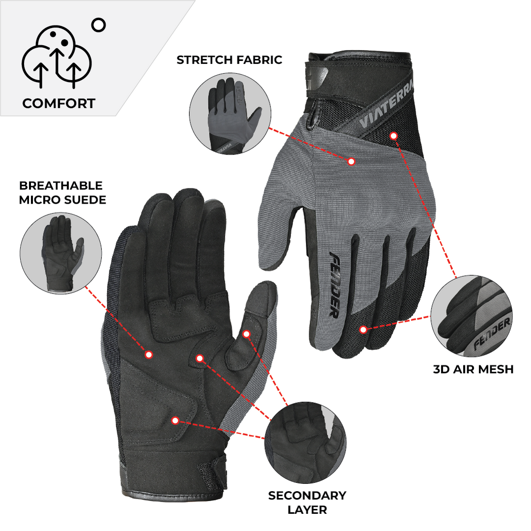 VIATERRA Fender - Daily Use Motorcycle Gloves - Grey
