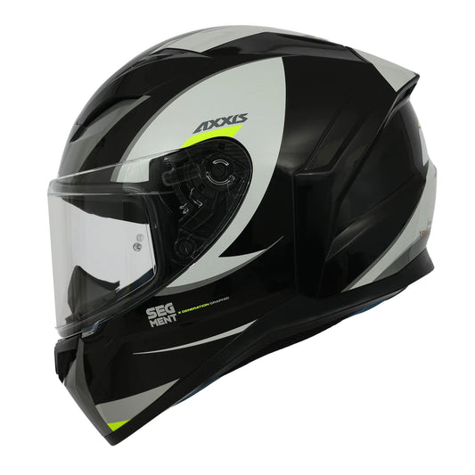 Black and gray motorcycle helmet with visor on a white background