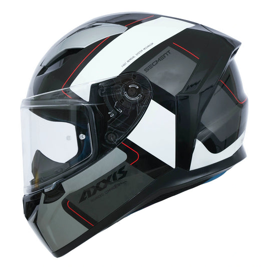 Black and white motorcycle helmet with clear visor on a white background