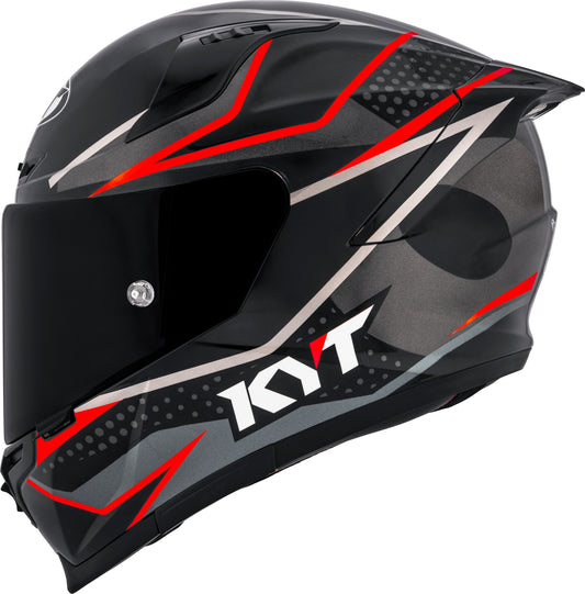 Black motorcycle helmet with red and white accents 
KYT Striker SV Davo Replica Helmet - Red Fluo
MOTORIZZR