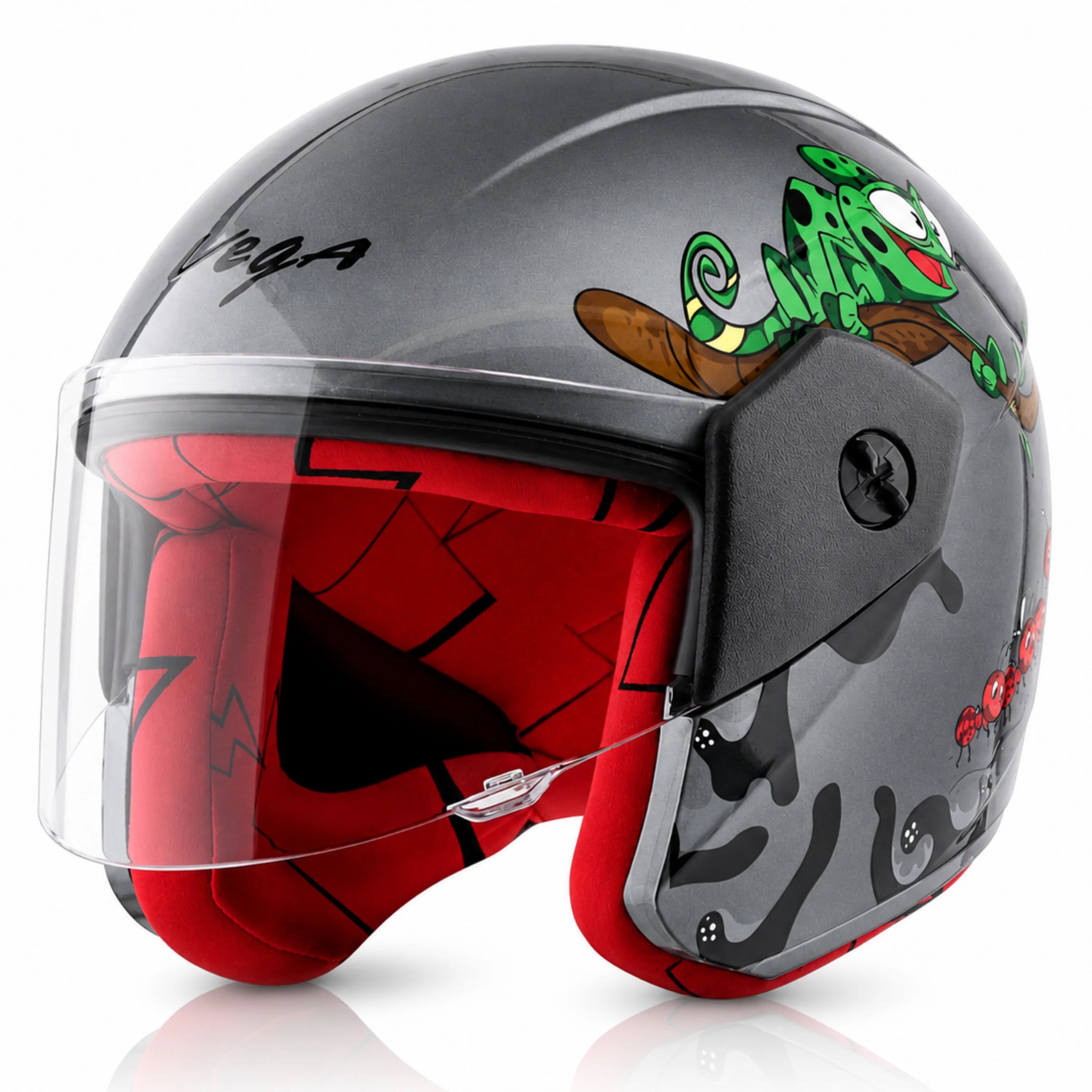 Vega Buds Junior Ants Open Face Helmet - Anthracite Red
