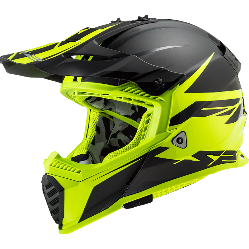 LS2 MX437 FAST EVO ROAR HELMET - MATT/GLOSS BLACK HI-VIS YELLOW