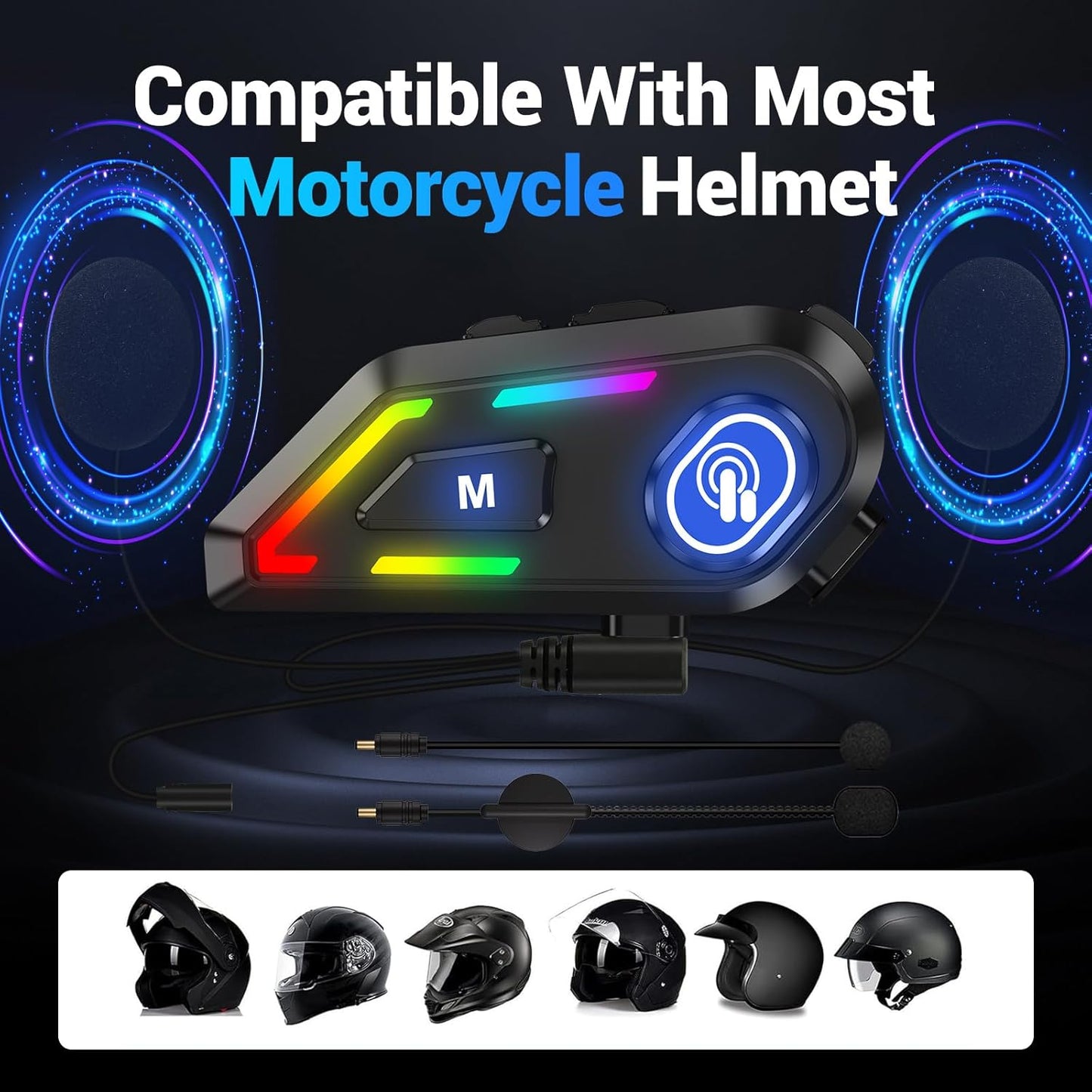 EDYELL C5 Motorcycle Helmet Bluetooth on ear Headset | Connects to 2 Phones at The Same Time Using Music & GPS | IP67 Waterproof | Supports Android & iOS | Compatible with All Helmets