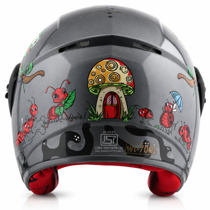 Vega Buds Junior Ants Open Face Helmet - Anthracite Red