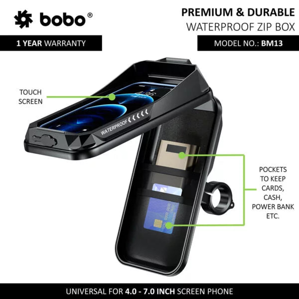 BOBO BM13H Waterproof Zip Box Bike  Cycle Phone Holder Motorcycle Mobile Mount