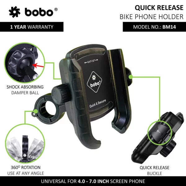 BOBO BM14 Quick Release Enhanced BM4 Bike  Cycle Phone Holder Motorcycle Mobile Mount