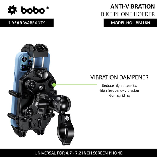 BOBO BM18H Anti-Vibration Bike Phone Holder (with Fast 15W Wireless Charger & USB-C Charging Module)