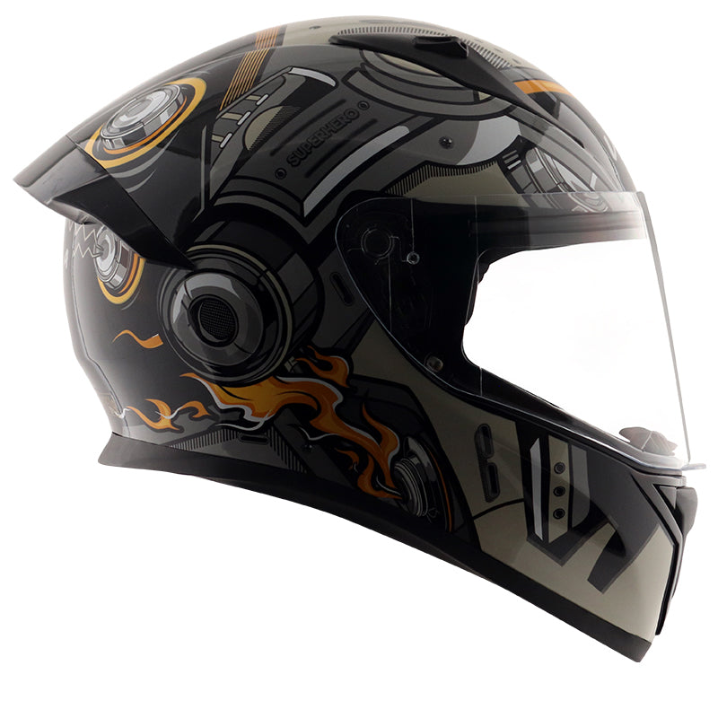 Vega Bolt Super Hero Helmet Black Grey Motorizzr