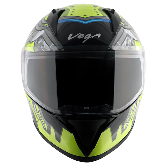 Vega Bolt Super Hero Helmet - Black Neon Yellow