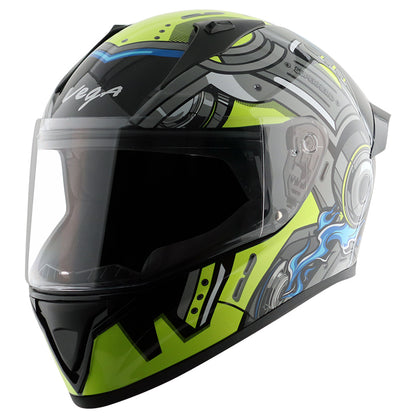 Vega Bolt Super Hero Helmet - Black Neon Yellow