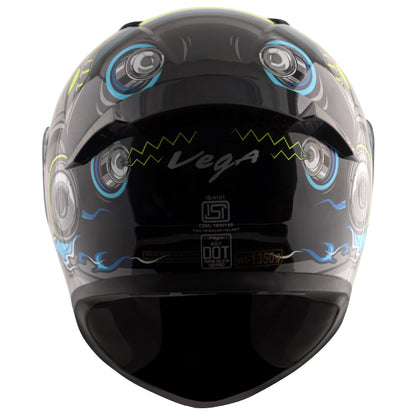 Vega Bolt Super Hero Helmet - Black Neon Yellow