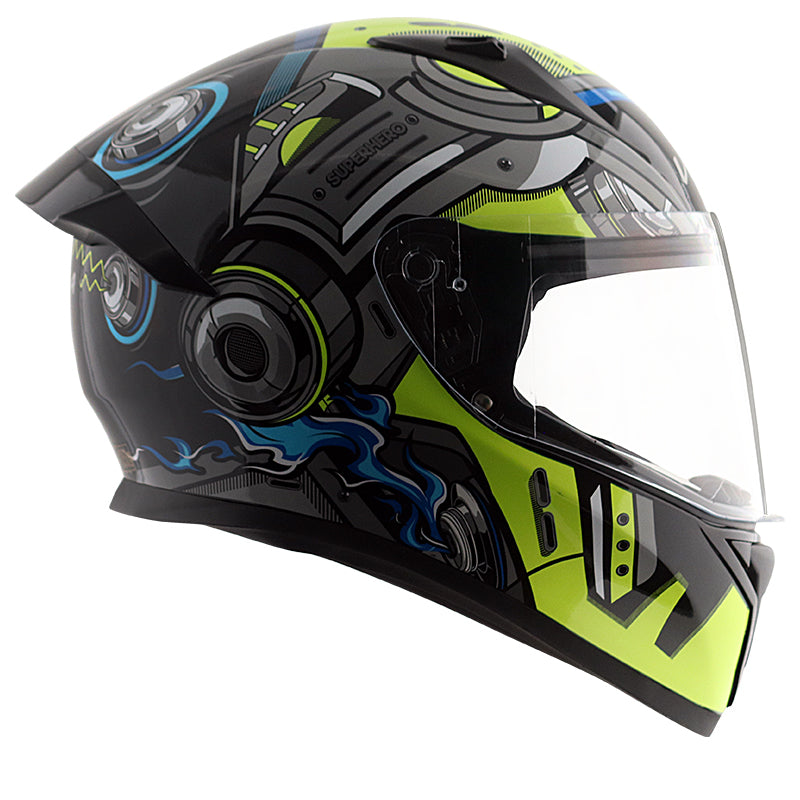 Vega Bolt Super Hero Helmet - Black Neon Yellow