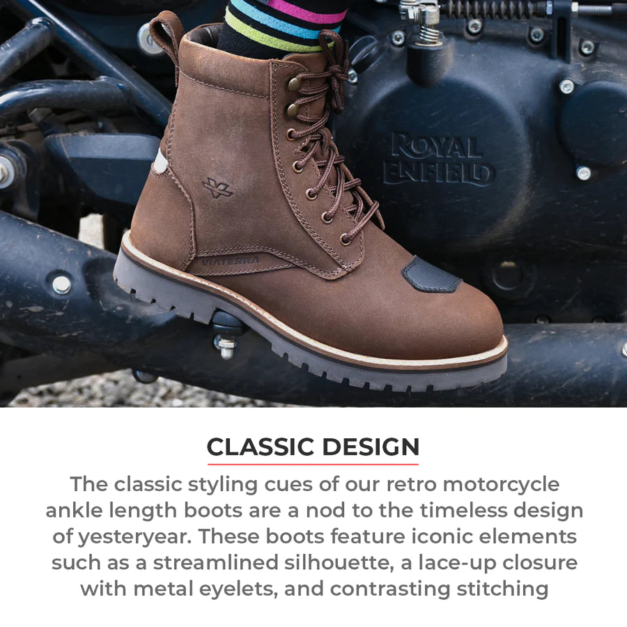 VIATERRA BRONSON RETRO MOTORCYCLE RIDING BOOTS FOR MEN BROWN Motorizzr