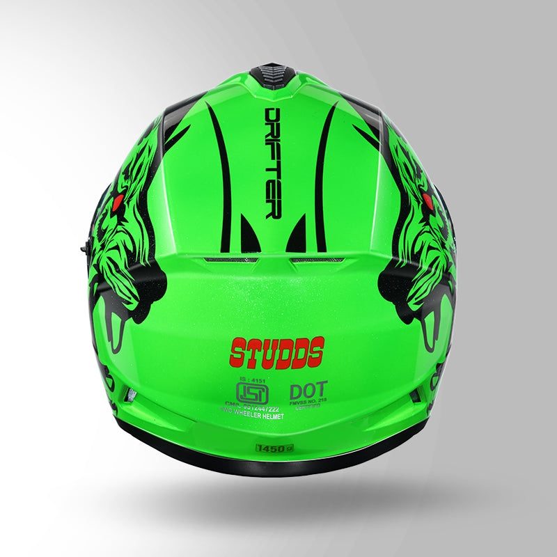 STUDDS DRIFTER D2 HELMET - GLOSS GREEN BLACK