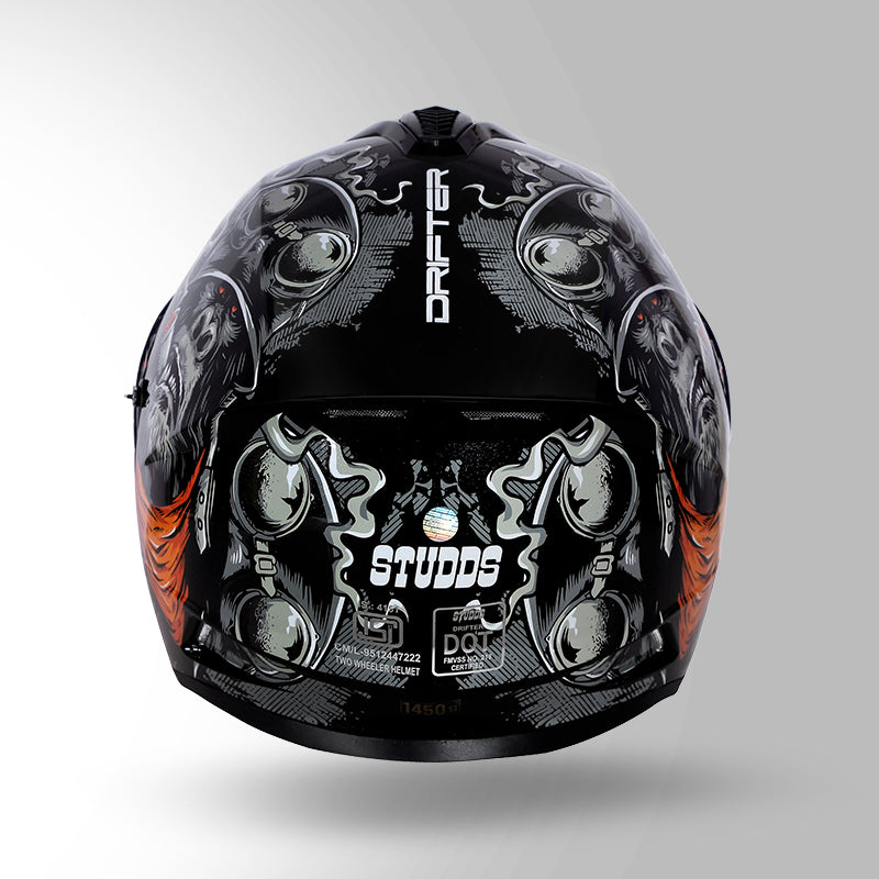 STUDDS DRIFTER D3 HELMET - GLOSS BLACK ORANGE N10