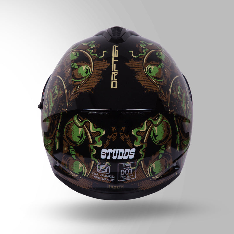 STUDDS DRIFTER D3 HELMET - GLOSS BLACK GREEN