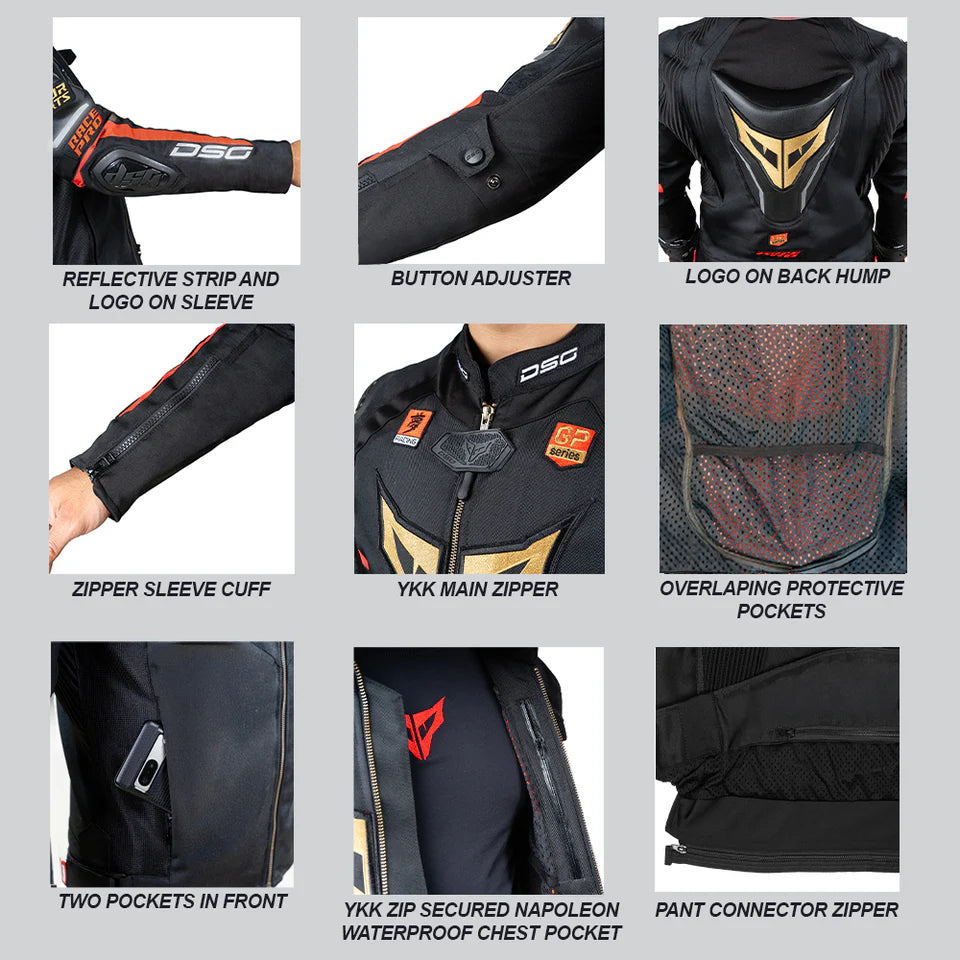 DSG Race Pro Sport Riding Jacket - Black Red Gold