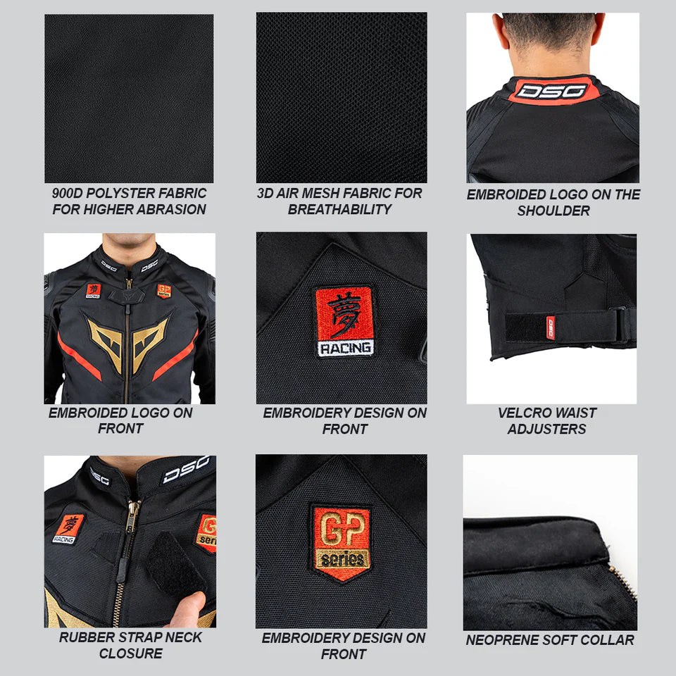 DSG Race Pro Sport Riding Jacket - Black Red Gold