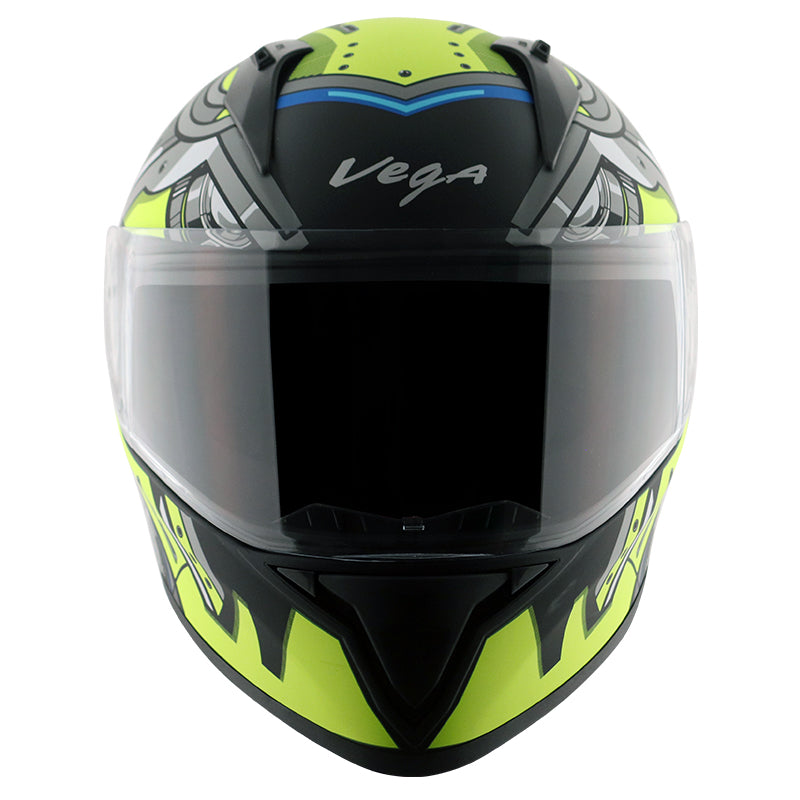 Vega Bolt Super Hero Helmet - Dull Black Neon Yellow