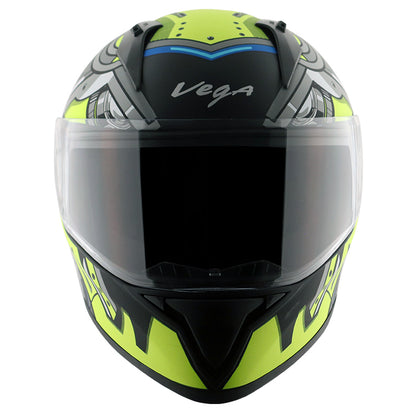 Vega Bolt Super Hero Helmet - Dull Black Neon Yellow