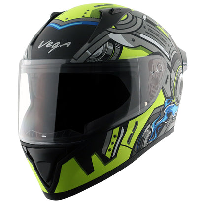 Vega Bolt Super Hero Helmet - Dull Black Neon Yellow