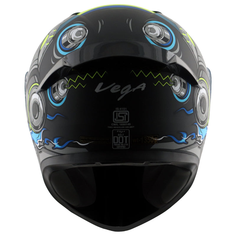 Vega Bolt Super Hero Helmet - Dull Black Neon Yellow