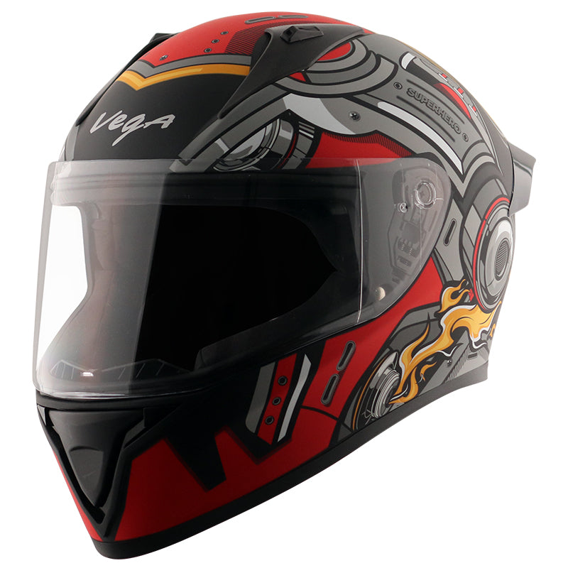 Vega Bolt Super Hero Helmet - Dull Black Red
