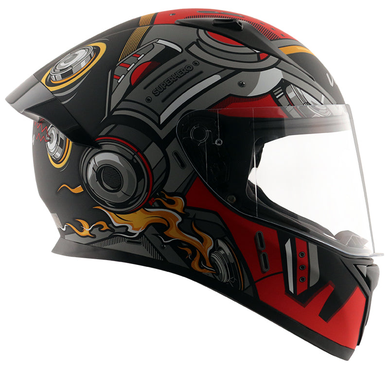 Vega Bolt Super Hero Helmet - Dull Black Red